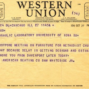 Telegram from Sam Whiteside, Jr. of the American Seating Company to Mr. Mcleod
