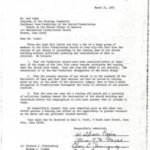 1971 Letter about First Presbyterian Church demolition