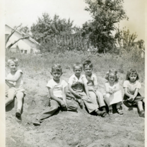 Kindergarteners in Sand Pile, Coralville, Iowa, Spring 1951