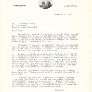 1941 Letter from John H. Taylor to J. Kirkwood Craig