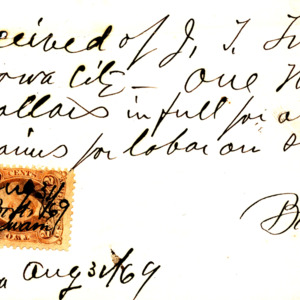 1869 Receipt for brick work on First Presbyterian Church