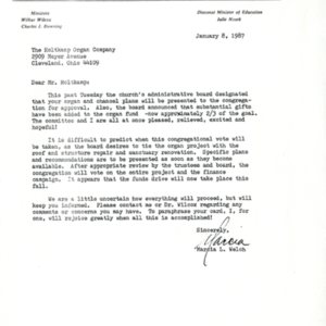 Letter from Marcia Welch to The Holtkamp Organ Company