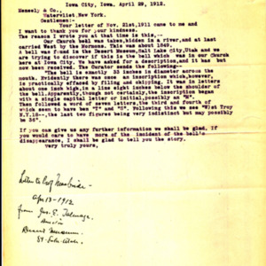 1911 Letter to Meneely & Co.
