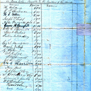1855 Subscription ledger for a bell for the North Presbyterian Church in Iowa City