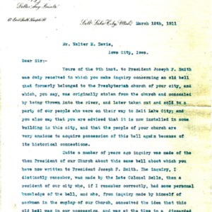 1911 Letter from George Gibbs to Walter Davis about the Church’s missing bell