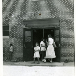 Coralville School, Backdoor at Recess Time, Spring 1953