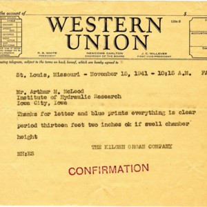Telegram from The Kilgen Organ company to A.M. McLeod