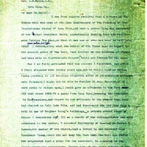 1911 Letter from Rev. Schell to Rev. Wylie about the Church’s missing bell