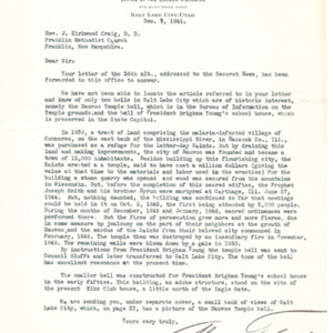 1941 Letter from Alvin F. Smith to Rev. J. Kirkwood Craig