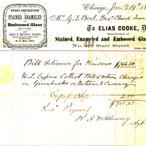1865 Receipt for payment of stained glass windows