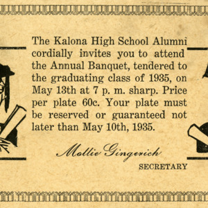 Kolona High School Alumni Invitation Postcard, 1935