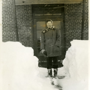 Coralville School Entrance during Blizzard, March 1951