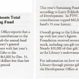 1998 Year-End Giving Boosts Total for FY98 Sustaining Fund